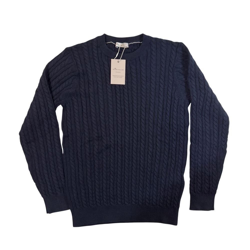 Peter Millar 100% Cashmere Cable Knit Sweater Navy Blue Crew Womens Small NWT